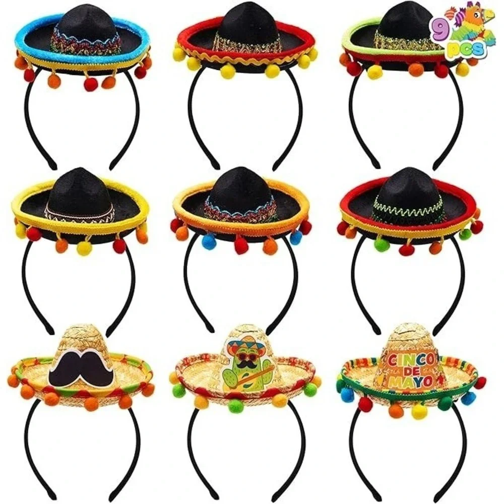 JOYIN Sombrero Headbands 9pc Cinco De Mayo Party Props Mexican NEW‎